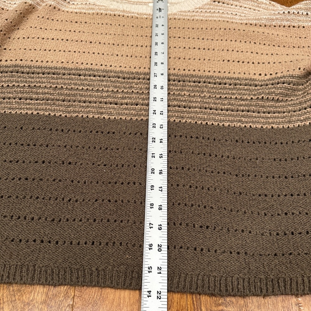 Caslon Striped Crochet Knit Sweater Top Beige Brown 3/4 Sleeve Wool Blend Medium - Picture 6 of 8